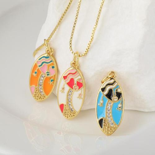 Cubic Zirconia Micro Pave Brass Pendant, plated, DIY & micro pave cubic zirconia & enamel, golden, nickel, lead & cadmium free, Sold By PC