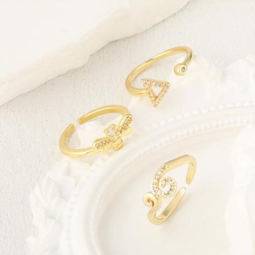 Cubic Zirconia Micro Pave Brass Ring, plated, fashion jewelry & micro pave cubic zirconia, golden, nickel, lead & cadmium free, Sold By PC