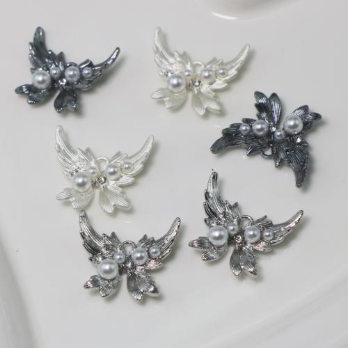 Tibetan Style Animal Pendants, with Plastic Pearl, Butterfly, plated, DIY & with rhinestone, more colors for choice, Sold By PC