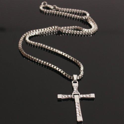 Tibetan Style Necklace, Cross, plated, for man & with rhinestone, more colors for choice, Length:Approx 18 Inch, Sold By PC