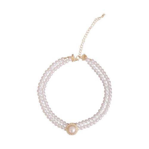 Tibetan Style Necklace, with Plastic Pearl, gold color plated, different styles for choice & for woman & with rhinestone, Length:Approx 16 Inch, Sold By PC
