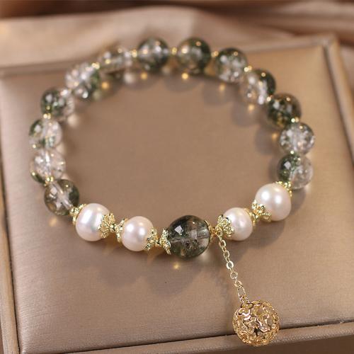 Crystal Bracelet, with Freshwater Pearl & Tibetan Style, gold color plated, folk style & for woman, Length:Approx 6.5 Inch, Sold By PC