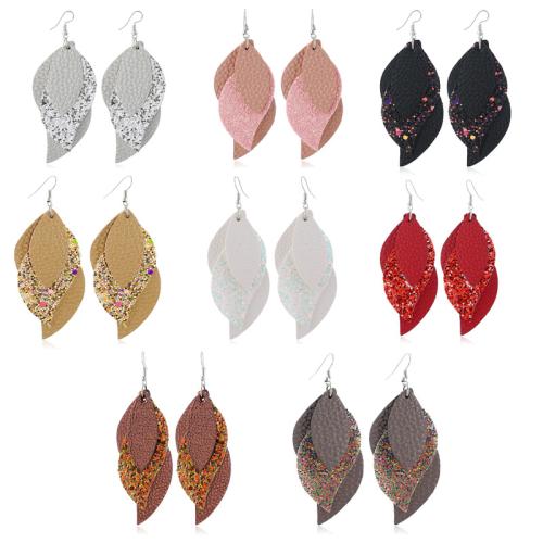 PU Leather Drop Earring, with Plastic Sequin & Tibetan Style, Teardrop, fashion jewelry & for woman, more colors for choice, 30x80mm, Sold By Pair