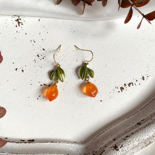 Tibetan Style Drop Earring, with Lampwork, Orange, stoving varnish, fashion jewelry & for woman, more colors for choice, 11x40mm, Sold By Pair