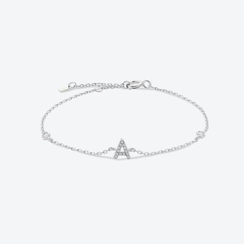 Plata de ley 925 Pulsera, Carta del alfabeto, chapado en platina real, diferentes estilos para la opción & micro arcilla de zirconia cúbica & para mujer, longitud:aproximado 5.9 Inch, Vendido por UD