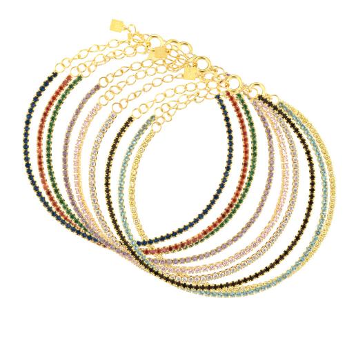 Plata de ley 925 Pulsera, con 1.2inch extender cadena, chapado en color dorado, micro arcilla de zirconia cúbica & para mujer, Color aleatorio, longitud:aproximado 5.9 Inch, Vendido por UD