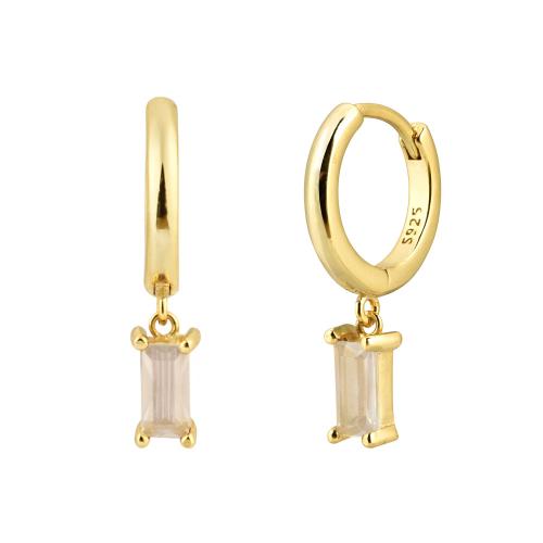 925 Sterling Silver Huggie Hoop Drop Earring, Rectangle, for woman & with cubic zirconia, more colors for choice, Sold By Pair