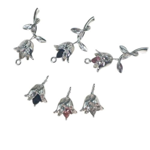 Zinklegierung Blume Anhänger, Rose, silberfarben plattiert, DIY & mit Strass, keine, verkauft von PC