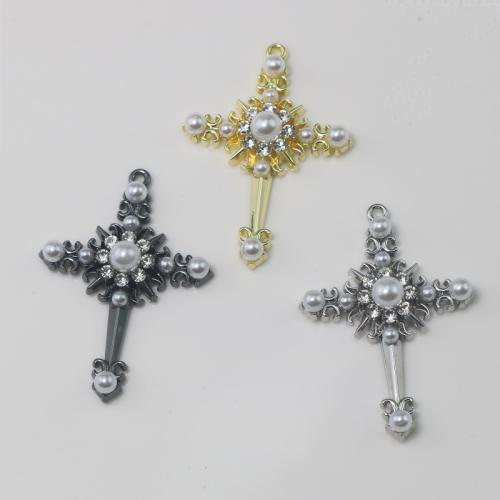 Tibetan Style Cross Pendants, with Plastic Pearl, plated, DIY & with rhinestone, more colors for choice, Sold By PC