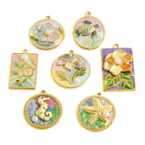 Stainless Steel Pendants, 304 Stainless Steel, with Plastic Pearl, plated, DIY & enamel, more colors for choice, 10PCs/Bag, Sold By Bag