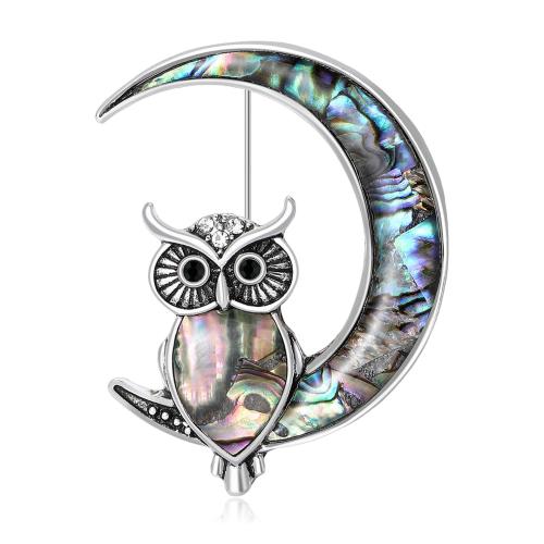 Shell Brooch, with Tibetan Style, Owl, fashion jewelry, mixed colors, Sold By PC