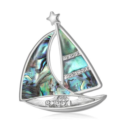 Shell Brooch, with Tibetan Style, Ship, fashion jewelry & with rhinestone, mixed colors, Sold By PC