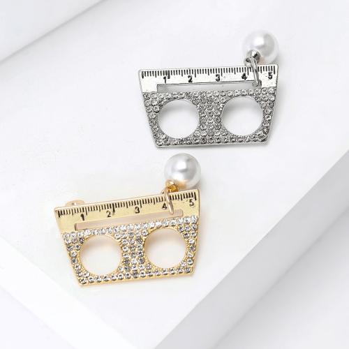 Rhinestone Brooch, Tibetan Style, with Plastic Pearl, ruler, plated, fashion jewelry & with rhinestone, more colors for choice, Sold By PC