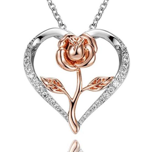 Tibetan Style Necklace, Heart, plated, micro pave cubic zirconia & for woman & hollow, more colors for choice, Length:Approx 17.7 Inch, Sold By PC
