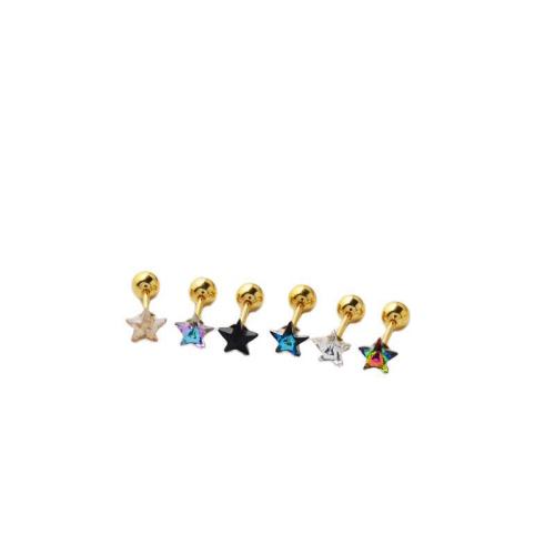 316L Stainless Steel Piercing Earring, with Crystal, Star, gold color plated, fashion jewelry & Unisex, more colors for choice, rod size 6x0.8mm, Five-pointed star size 5mm, Sold By PC