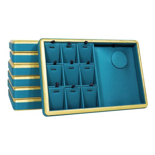 Wood Display Case, with PU Leather, Rectangle, different styles for choice, Peacock Blue, 305x205x30mm, Sold By PC