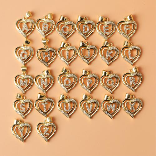 Cubic Zirconia Micro Pave Brass Pendant, Alphabet Letter, plated, DIY & micro pave cubic zirconia, golden, nickel, lead & cadmium free, Sold By PC