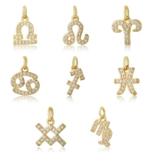 Cubic Zirconia Micro Pave Brass Pendant, 12 Signs of the Zodiac, plated, DIY & micro pave cubic zirconia, more colors for choice, nickel, lead & cadmium free, Sold By PC