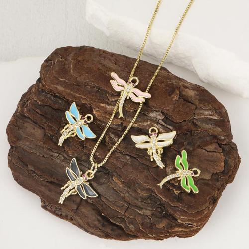 Cubic Zirconia Micro Pave Brass Pendant, Dragonfly, plated, DIY & micro pave cubic zirconia & enamel, more colors for choice, nickel, lead & cadmium free, Sold By PC