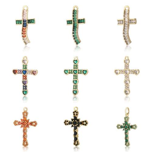 Cubic Zirconia Micro Pave Brass Pendant, Cross, plated, DIY & micro pave cubic zirconia, more colors for choice, nickel, lead & cadmium free, Sold By PC