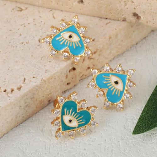 Evil Eye Earrings, Brass, plated, fashion jewelry & micro pave cubic zirconia & enamel, more colors for choice, nickel, lead & cadmium free, Sold By PC