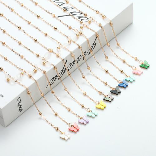 Tibetan Style Glasses Chain, with Resin, gold color plated, fashion jewelry, more colors for choice, 50x90x10mm, Length:38 cm, Sold By PC