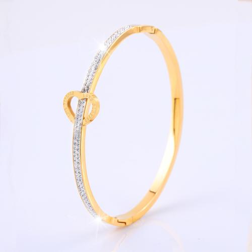 Bracelet en acier inoxydable, Acier inoxydable 304, Placage, pour femme & avec strass & creux, plus de couleurs à choisir, Vendu par PC