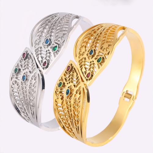 Bracelet en acier inoxydable, Acier inoxydable 304, Placage, unisexe & avec strass & creux, plus de couleurs à choisir, Vendu par PC