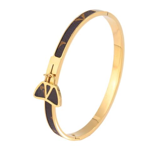 Edelstahl Armreif, 304 Edelstahl, mit PU Leder, plattiert, Modeschmuck & für Frau, goldfarben, verkauft von PC
