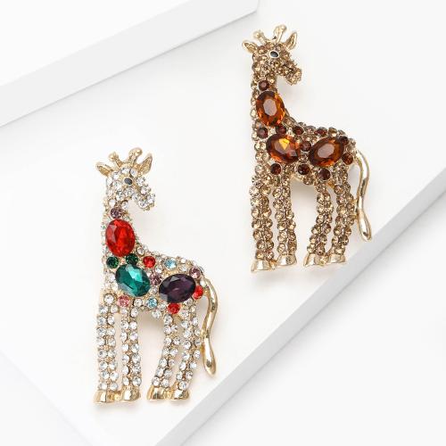 Strass Brosche, Zinklegierung, Giraffe, goldfarben plattiert, Modeschmuck & mit Strass, keine, verkauft von PC