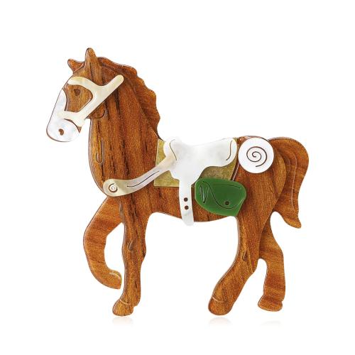 Acrylic Brooch, with Iron, Horse, gold color plated, fashion jewelry, mixed colors, Sold By PC