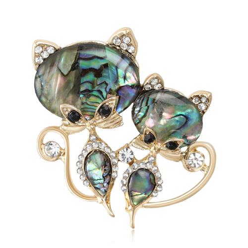 Shell Brooch, Abalone Shell, with Tibetan Style, Cat, gold color plated, fashion jewelry & with rhinestone, mixed colors, Sold By PC