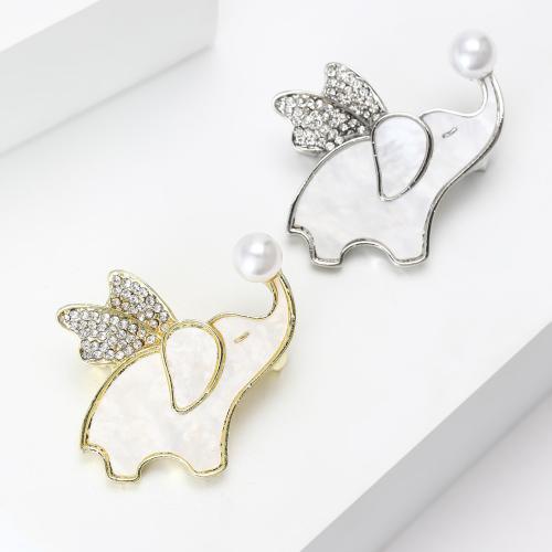 Shell Brooch, Tibetan Style, with Shell & Plastic Pearl, Elephant, plated, fashion jewelry & with rhinestone, more colors for choice, Sold By PC