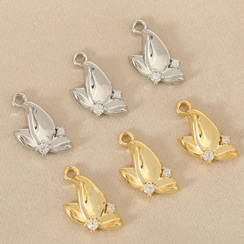 Cubic Zirconia Micro Pave Brass Pendant, Leaf, plated, DIY & micro pave cubic zirconia, more colors for choice, nickel, lead & cadmium free, 10PCs/Bag, Sold By Bag