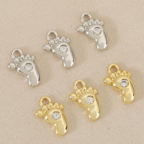 Cubic Zirconia Micro Pave Brass Pendant, Foot, plated, DIY & micro pave cubic zirconia, more colors for choice, nickel, lead & cadmium free, 10PCs/Bag, Sold By Bag