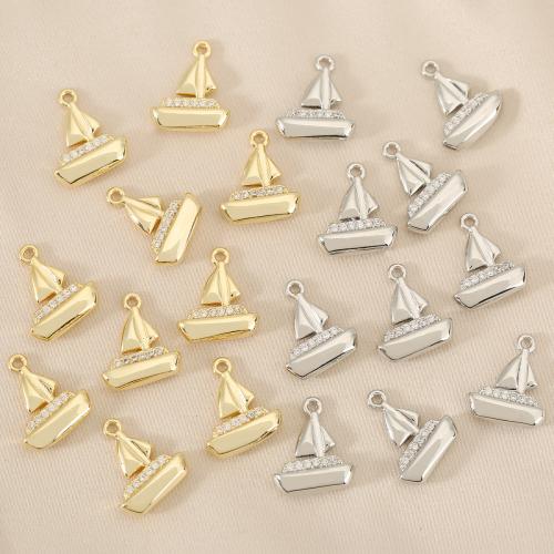 Cubic Zirconia Micro Pave Brass Pendant, Ship, plated, DIY & micro pave cubic zirconia, more colors for choice, nickel, lead & cadmium free, 10PCs/Bag, Sold By Bag