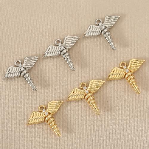 Cubic Zirconia Micro Pave Brass Pendant, Angel Wing, plated, DIY & micro pave cubic zirconia, more colors for choice, nickel, lead & cadmium free, 10PCs/Bag, Sold By Bag