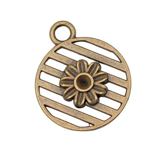 Pendentifs fleurs en alliage de zinc, Rond, Placage, DIY & creux, couleur bronze antique, 10PC/sac, Vendu par sac