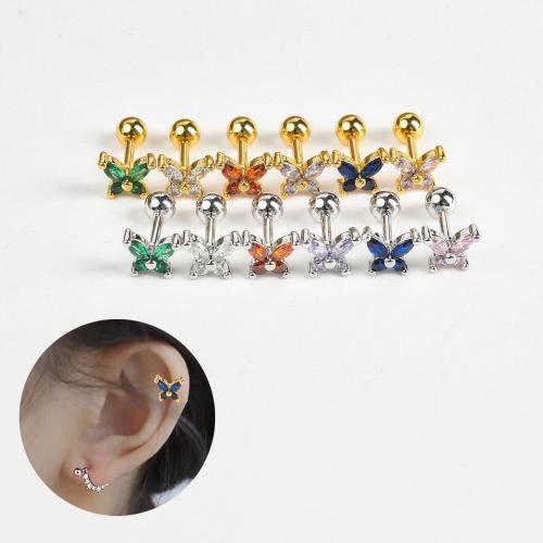 laiton boucle d oreille dormeuse, papillon, Placage, pavé de micro zircon & pour femme, plus de couleurs à choisir, 8mm, Vendu par PC