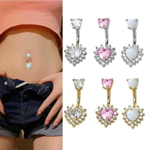 laiton anneau de ventre, avec cristal, coeur, Placage, pavé de micro zircon & pour femme, plus de couleurs à choisir, 25mm, Vendu par PC