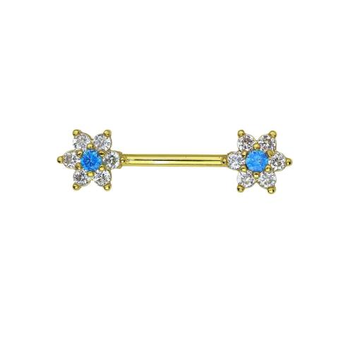 Brass nipple ring, with 304 Stainless Steel, Flower, plated, micro pave cubic zirconia & for woman, more colors for choice, 16mm, Sold By PC