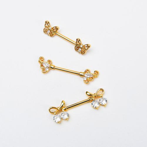 304 Stainless Steel nipple ring, plated, different styles for choice & micro pave cubic zirconia & for woman, 16mm, Sold By PC