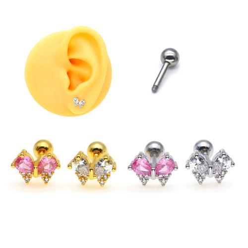metal pendiente de perforación, Mariposa, chapado, micro arcilla de zirconia cúbica & para mujer, más colores para la opción, 8mm, Vendido por UD