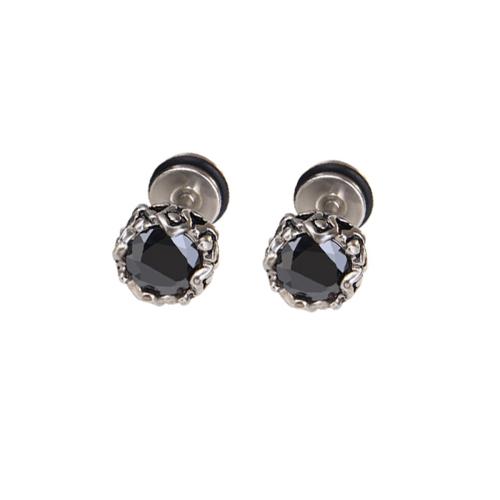 304 Stainless Steel Stud Earring, Unisex & micro pave cubic zirconia, more colors for choice, 8mm, Sold By PC