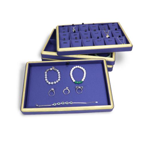 PU Leather Display Case, with Wood, Rectangle, different styles for choice, dark blue, 305x205x30mm, Sold By PC