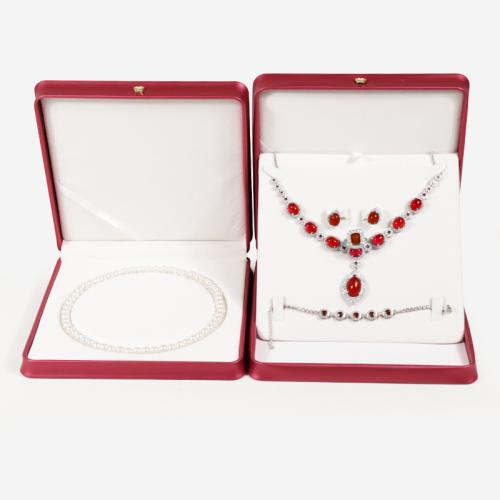 Plastic Gift Box, with PU Leather & Velveteen, Square, different styles for choice, more colors for choice, 190x190x40mm, Sold By PC