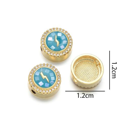 Natural Colored Shell Beads, Brass, with Shell, plated, DIY & micro pave cubic zirconia & enamel, more colors for choice, nickel, lead & cadmium free, Sold By PC