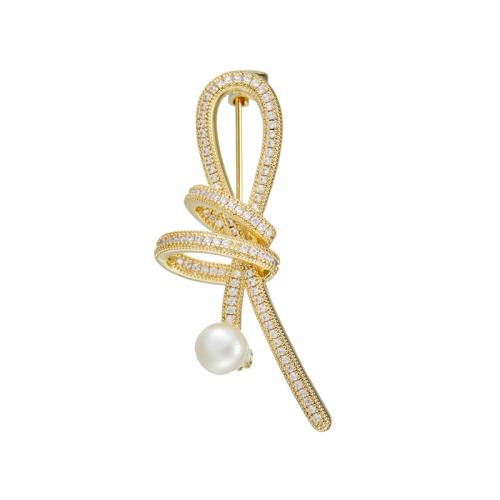 Broche perle d'eau douce, laiton, avec perle d'eau douce cultivée, bijoux de mode & pavé de micro zircon, plus de couleurs à choisir, Vendu par PC