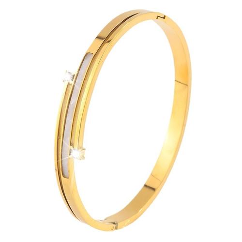 Edelstahl Armreif, 304 Edelstahl, mit Weiße Muschel, plattiert, Modeschmuck & für Frau & mit Strass, goldfarben, verkauft von PC