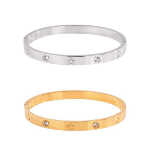 Stainless Steel Bangle, 304 Stainless Steel, plated, fashion jewelry & for woman & with rhinestone, more colors for choice, Sold By PC